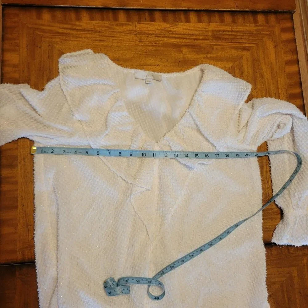 LOFT Cream with Gold Sparkle Ruffled Blouse - Picture 14 of 14